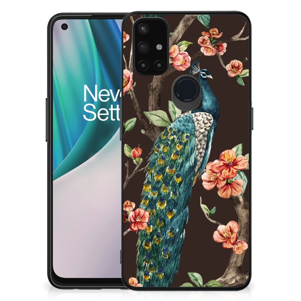 OnePlus Nord N10 5G Dierenprint Telefoonhoesje Pauw met Bloemen