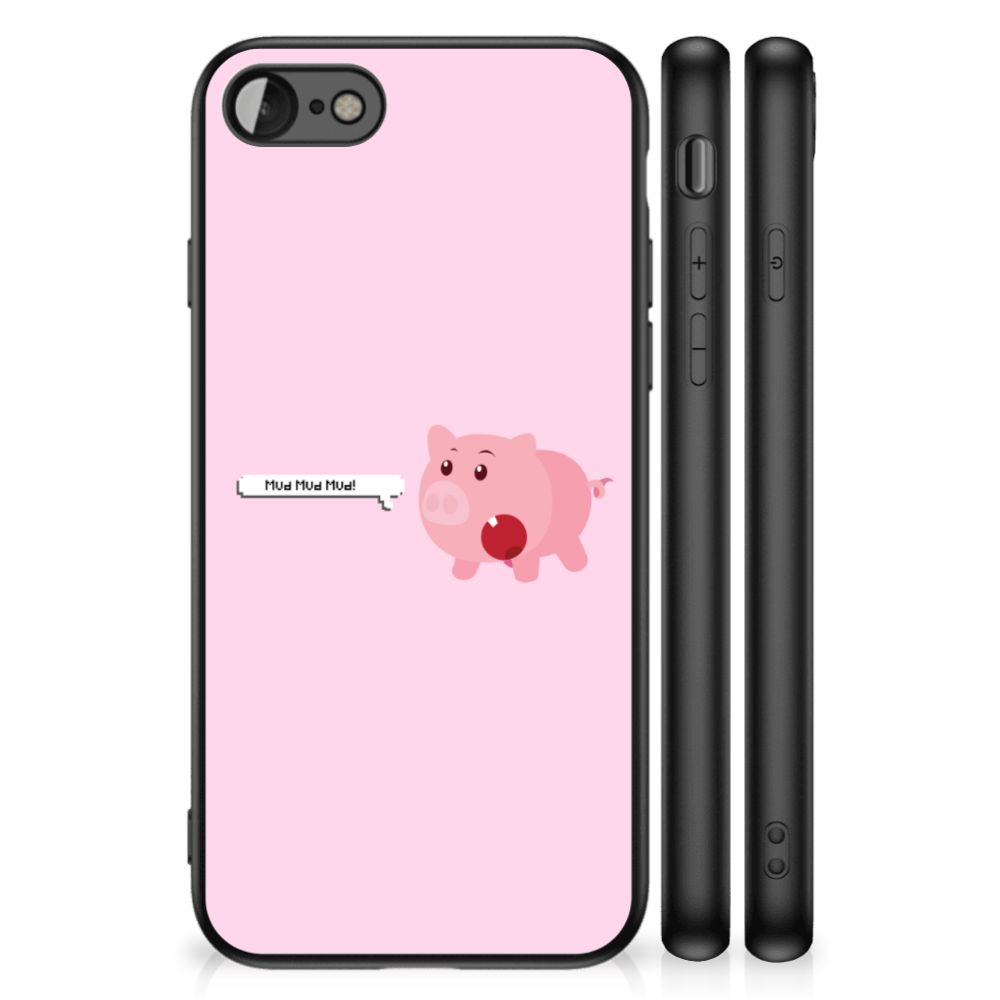 iPhone SE 2022 | SE 2020 | 7/8 Hoesje Pig Mud met schattige roze varkentje op een roze achtergrond.