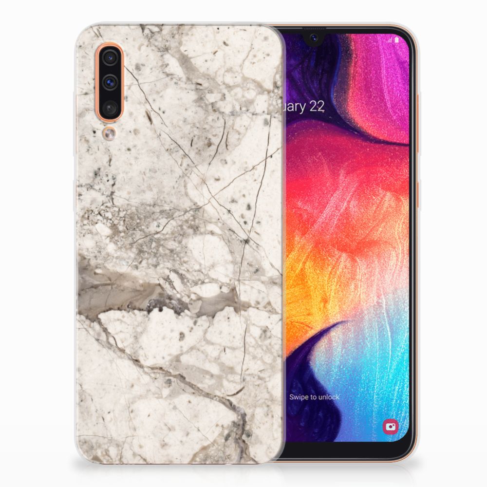 Samsung Galaxy A50 TPU Siliconen Hoesje Marmer Beige