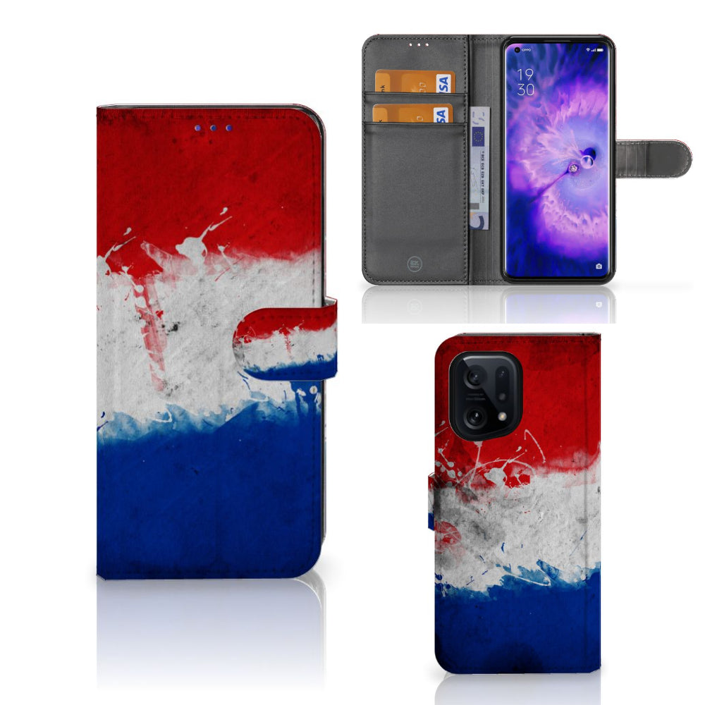 OPPO Find X5 Bookstyle Case Nederland met ontwerp van de Nederlandse vlag, perfect voor Nederlandse trots.