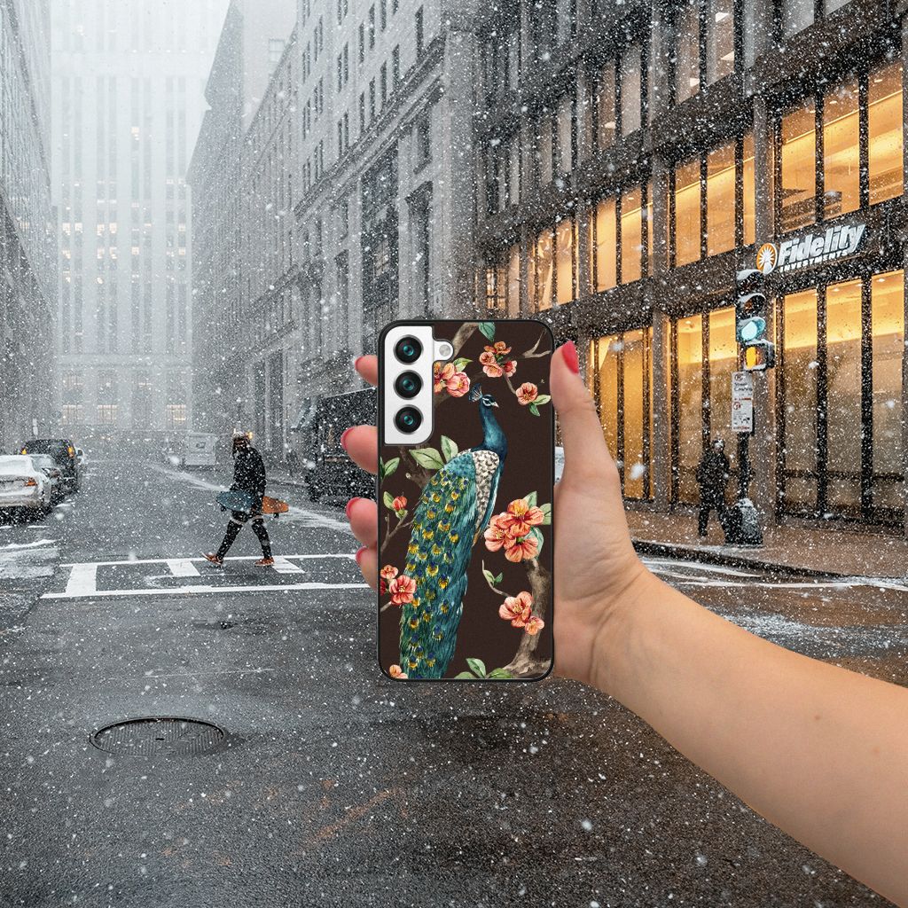 Samsung Galaxy S22 Dierenprint Telefoonhoesje Pauw met Bloemen B2C Telecom