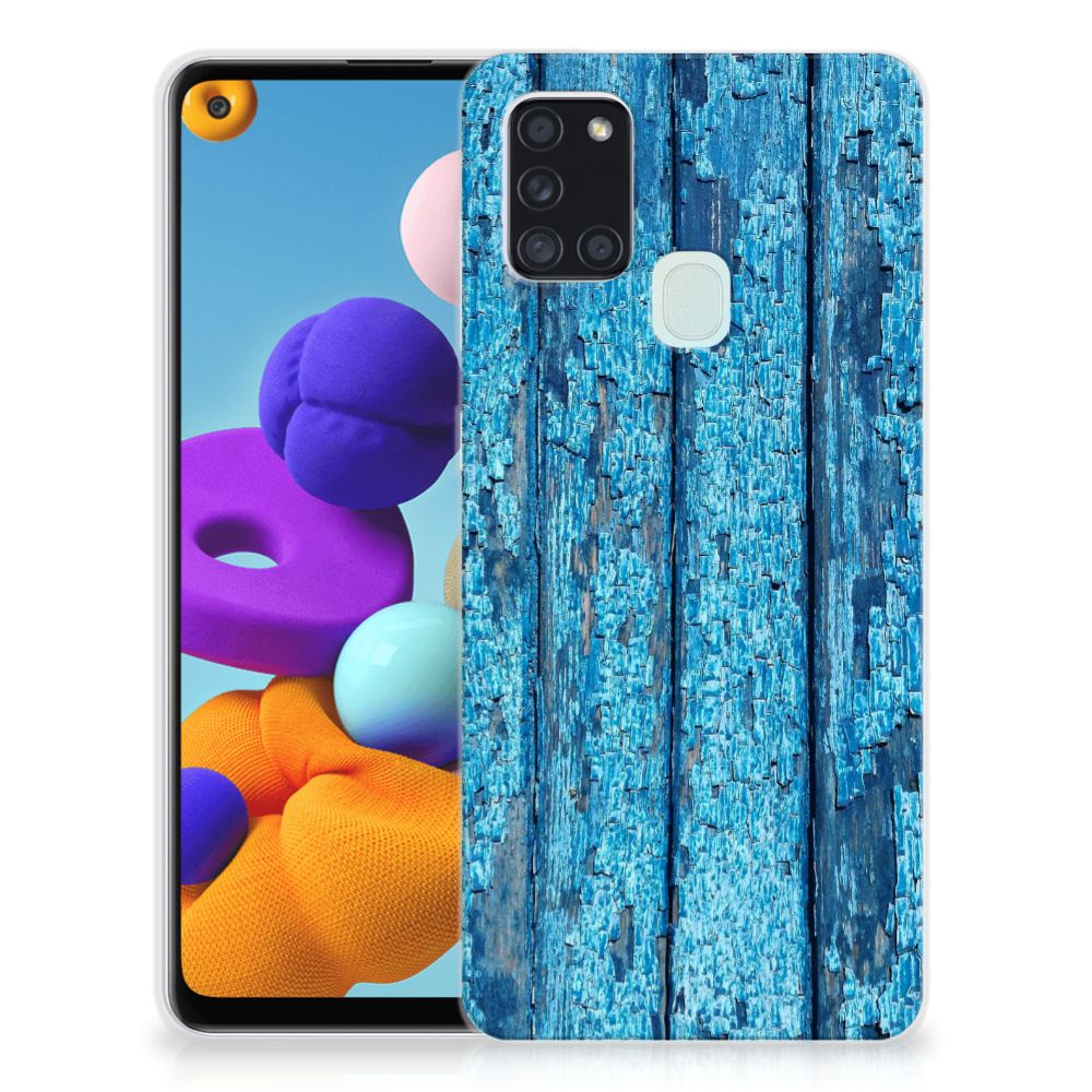 Samsung Galaxy A21s Bumper Hoesje Wood Blue