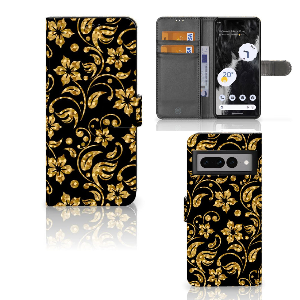 Google Pixel 7 Pro Hoesje Gouden Bloemen