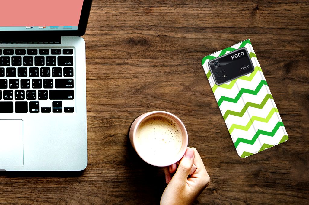 Poco X4 Pro 5G Hoesje met Magneet Zigzag Groen - B2C Telecom