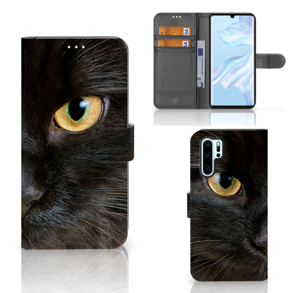 Huawei P30 Pro Telefoonhoesje met Pasjes Zwarte Kat