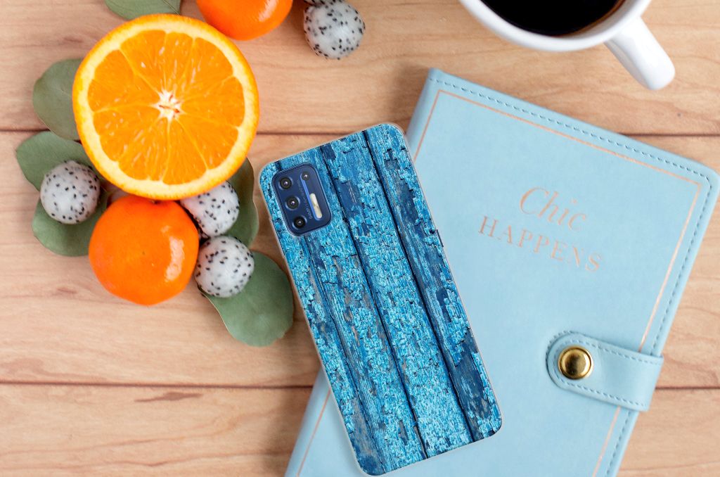 Motorola Moto G9 Plus Bumper Hoesje Wood Blue B2C Telecom