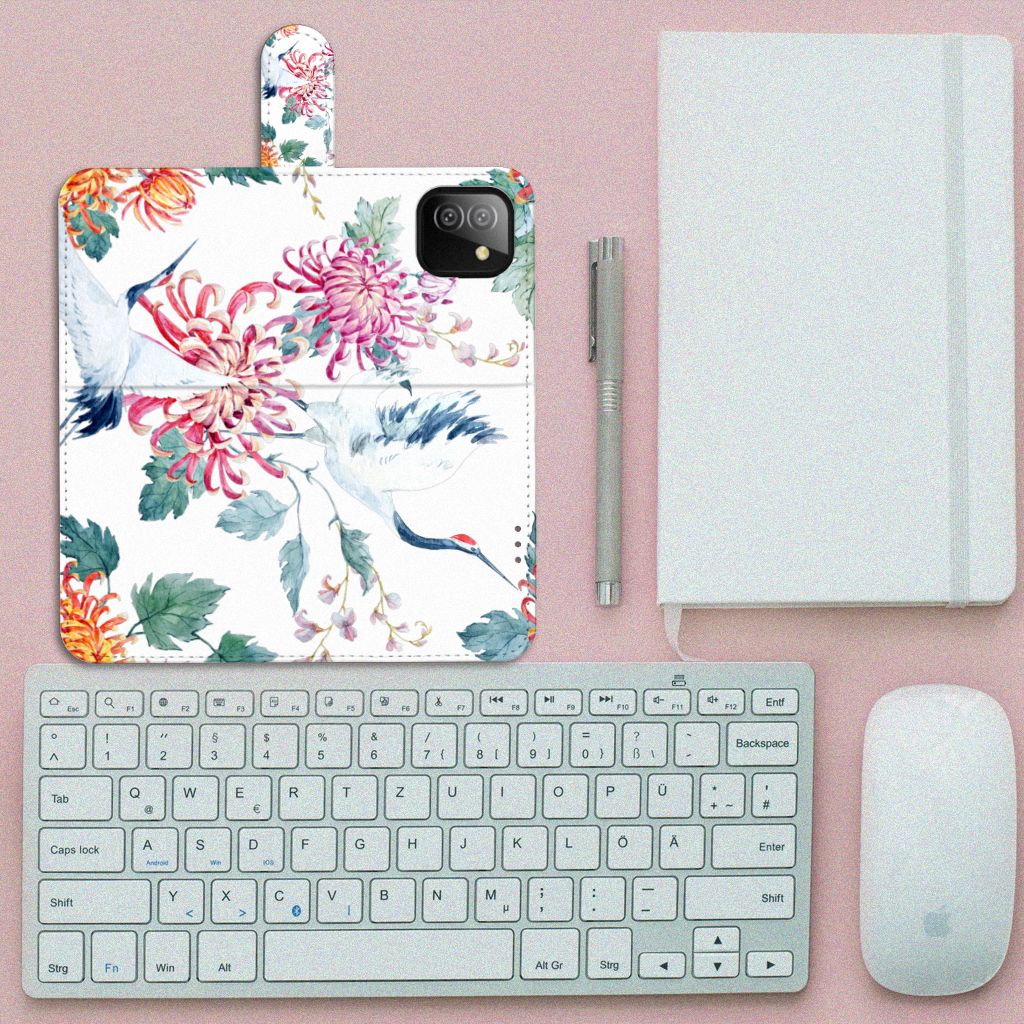 Samsung Galaxy A03 Telefoonhoesje met Pasjes Bird Flowers