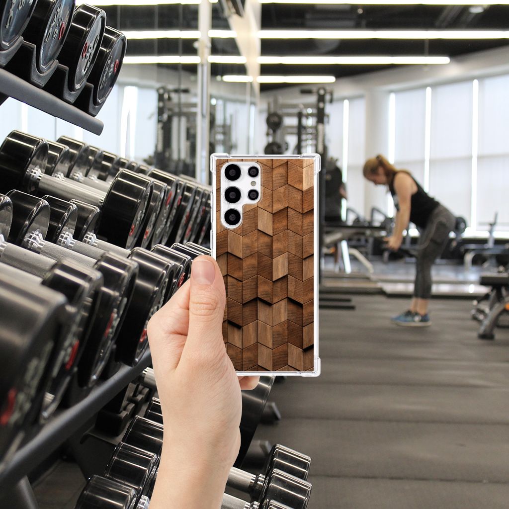 Stevig Telefoonhoesje voor Samsung Galaxy S22 Ultra Wooden Cubes