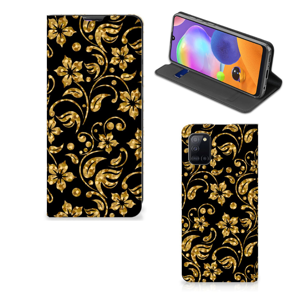 Samsung Galaxy A31 Smart Cover Gouden Bloemen