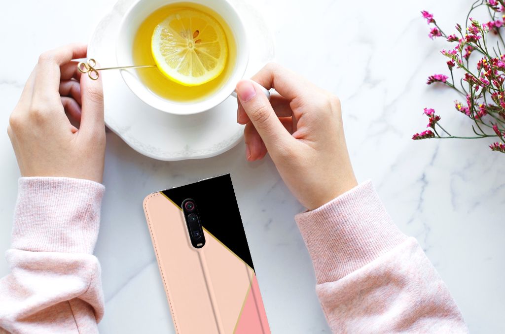 Xiaomi Redmi K20 Pro Stand Case Zwart Roze Vormen - B2C Telecom