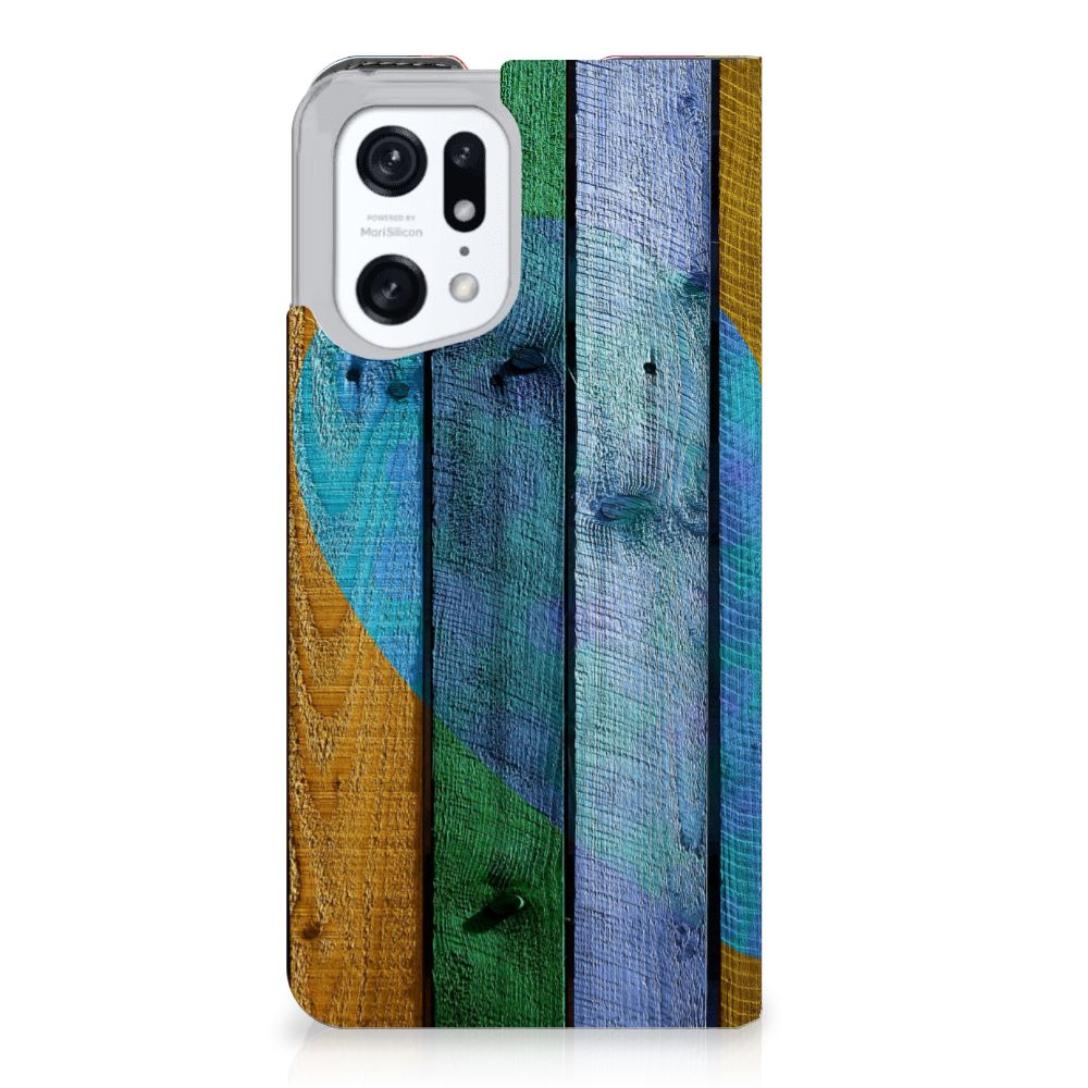 OPPO Find X5 Pro Book Wallet Case Wood Heart - Cadeau voor je Vriend - B2C Telecom