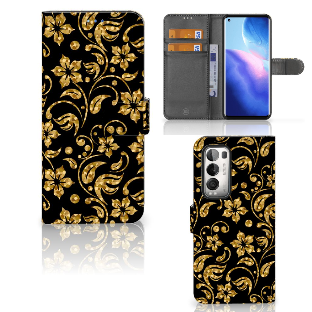 OPPO Find X3 Neo 5G Hoesje Gouden Bloemen