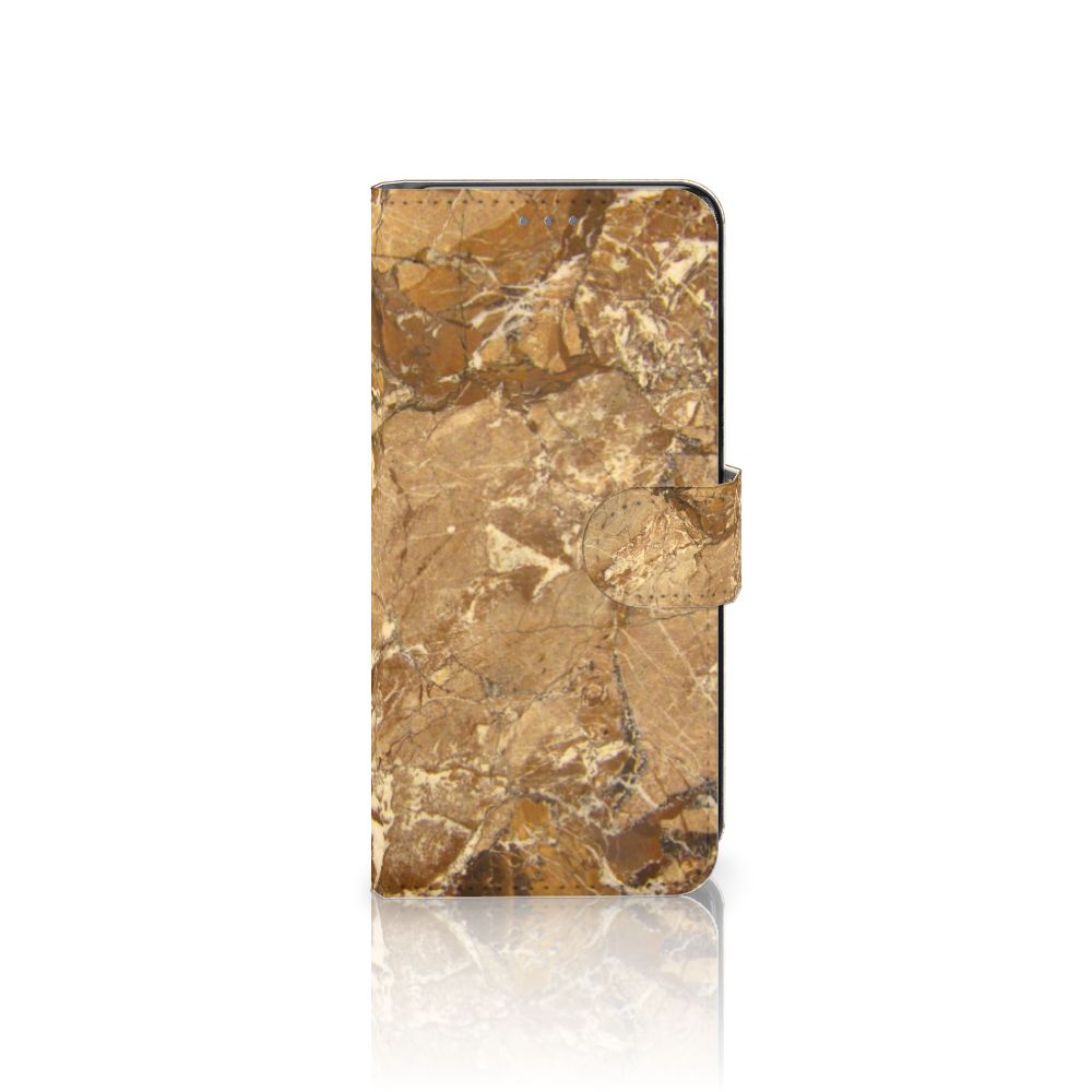 Motorola Edge 30 Neo Bookcase Marmer Creme in marmerlook met TPU-siliconen en kunstleren buitenkant.