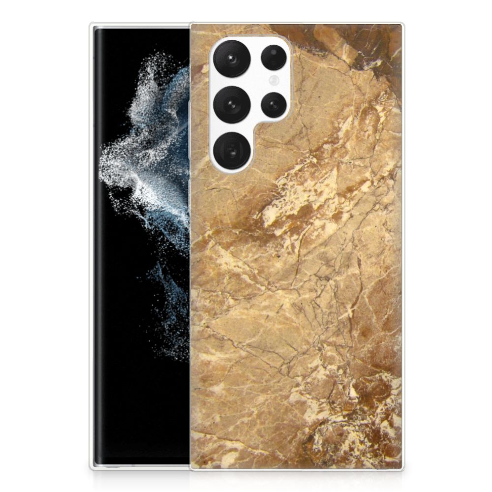 Samsung Galaxy S22 Ultra TPU Siliconen Hoesje Marmer Creme B2C Telecom