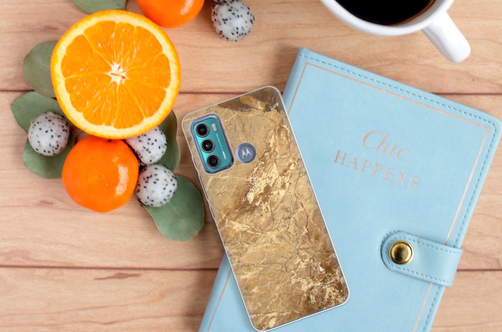 Motorola Moto G60 TPU Siliconen Hoesje Marmer Creme B2C Telecom