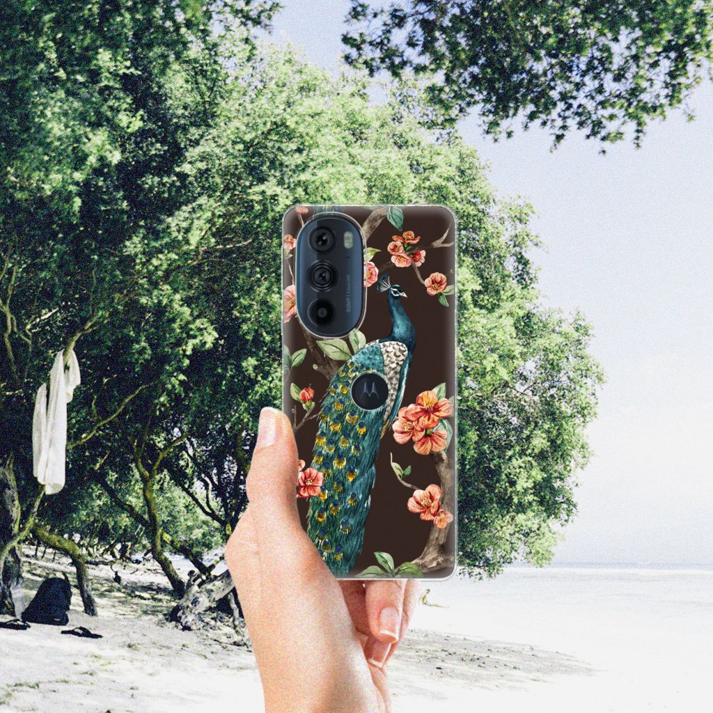 Motorola Edge 30 Pro TPU Hoesje Pauw met Bloemen B2C Telecom