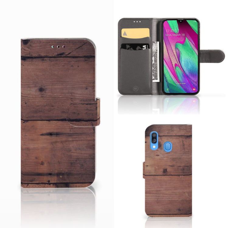 Samsung Galaxy A40 Book Style Case Old Wood