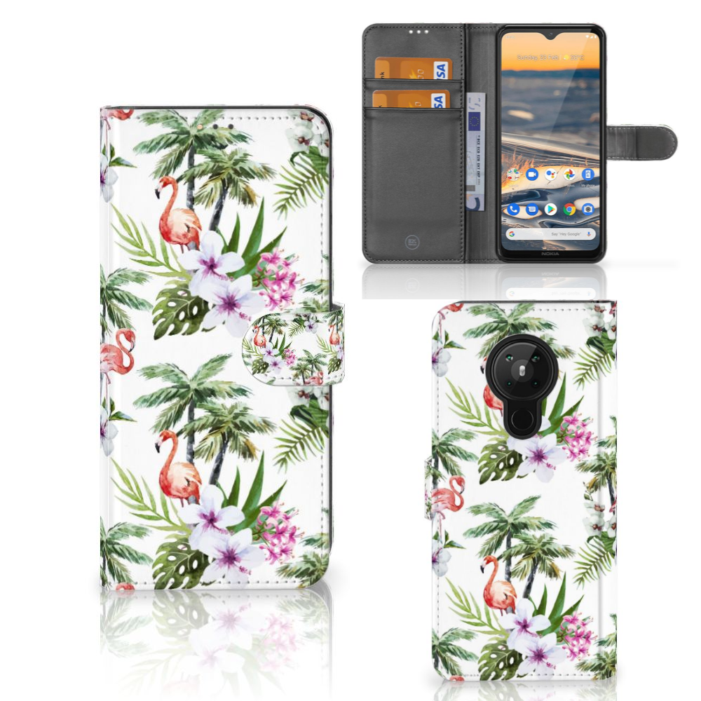 Nokia 5.3 Telefoonhoesje met Pasjes Flamingo Palms