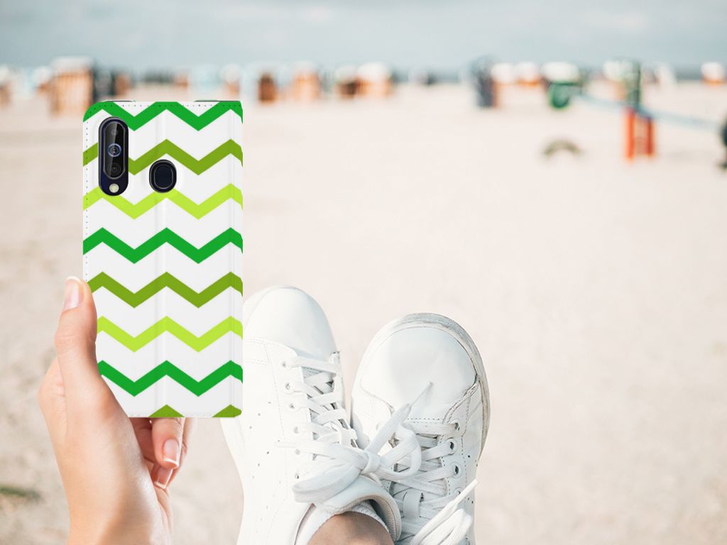 Samsung Galaxy A60 Hoesje met Magneet Zigzag Groen