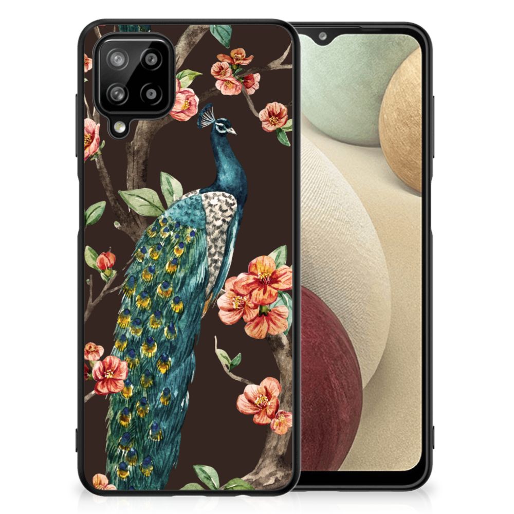 Samsung Galaxy A12 Dierenprint Telefoonhoesje Pauw met Bloemen