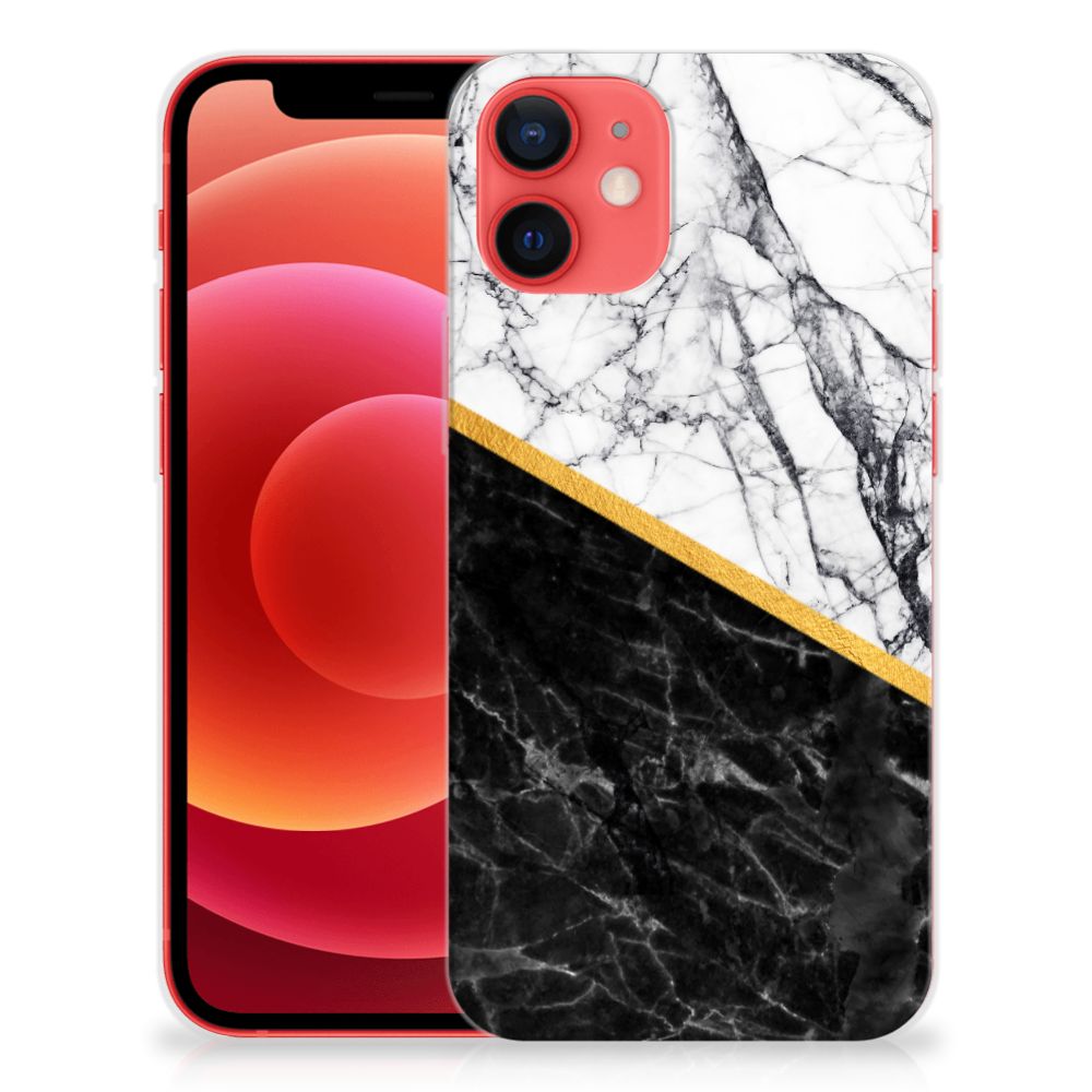 iPhone 12 Mini TPU Siliconen Hoesje Marmer Wit Zwart - Origineel Cadeau Man B2C Telecom