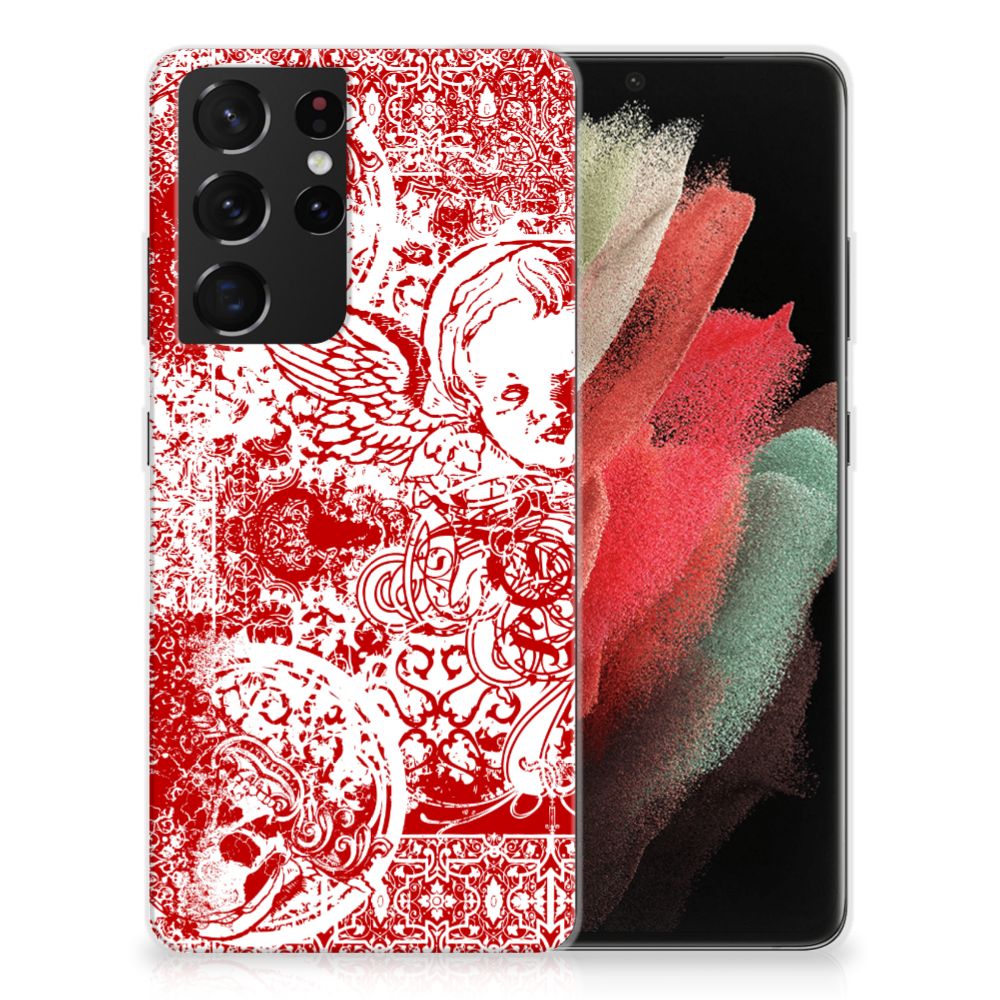 Silicone Back Case Samsung Galaxy S21 Ultra Angel Skull Rood B2C Telecom