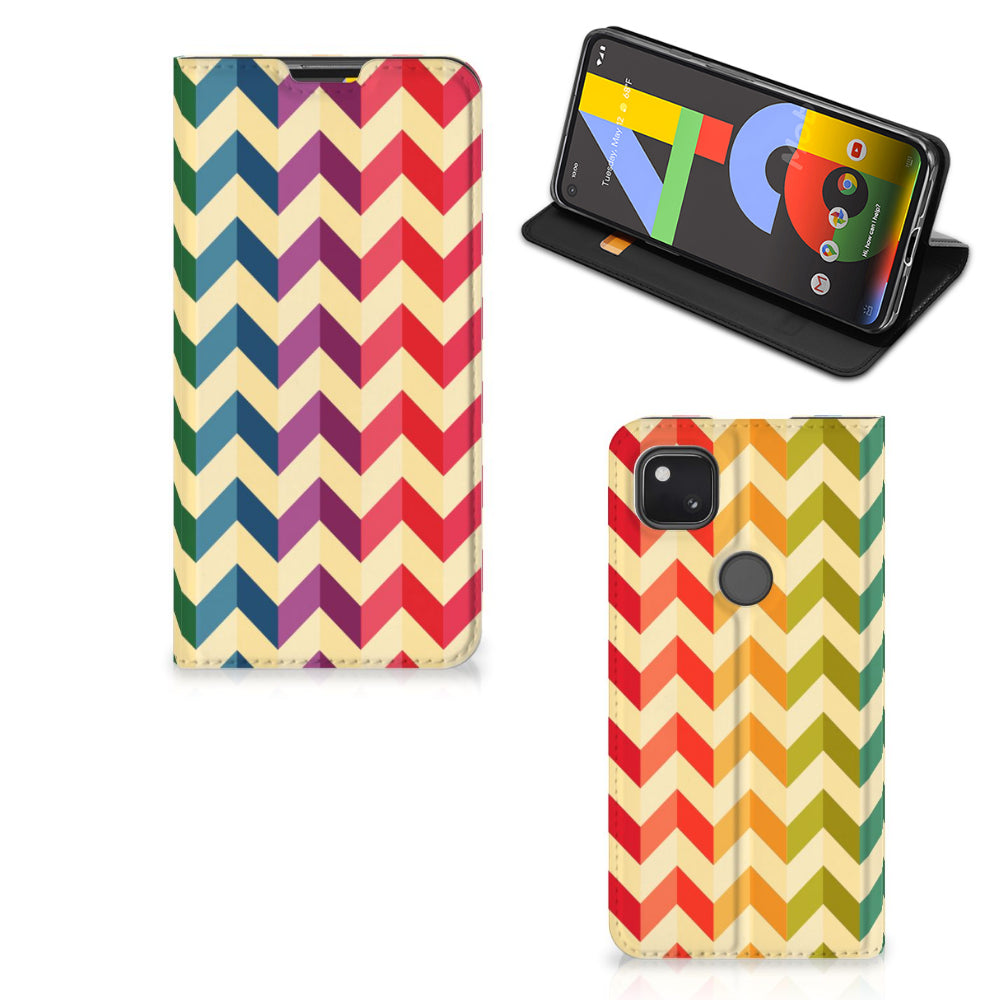 Google Pixel 4a Hoesje met Magneet Zigzag Multi Color