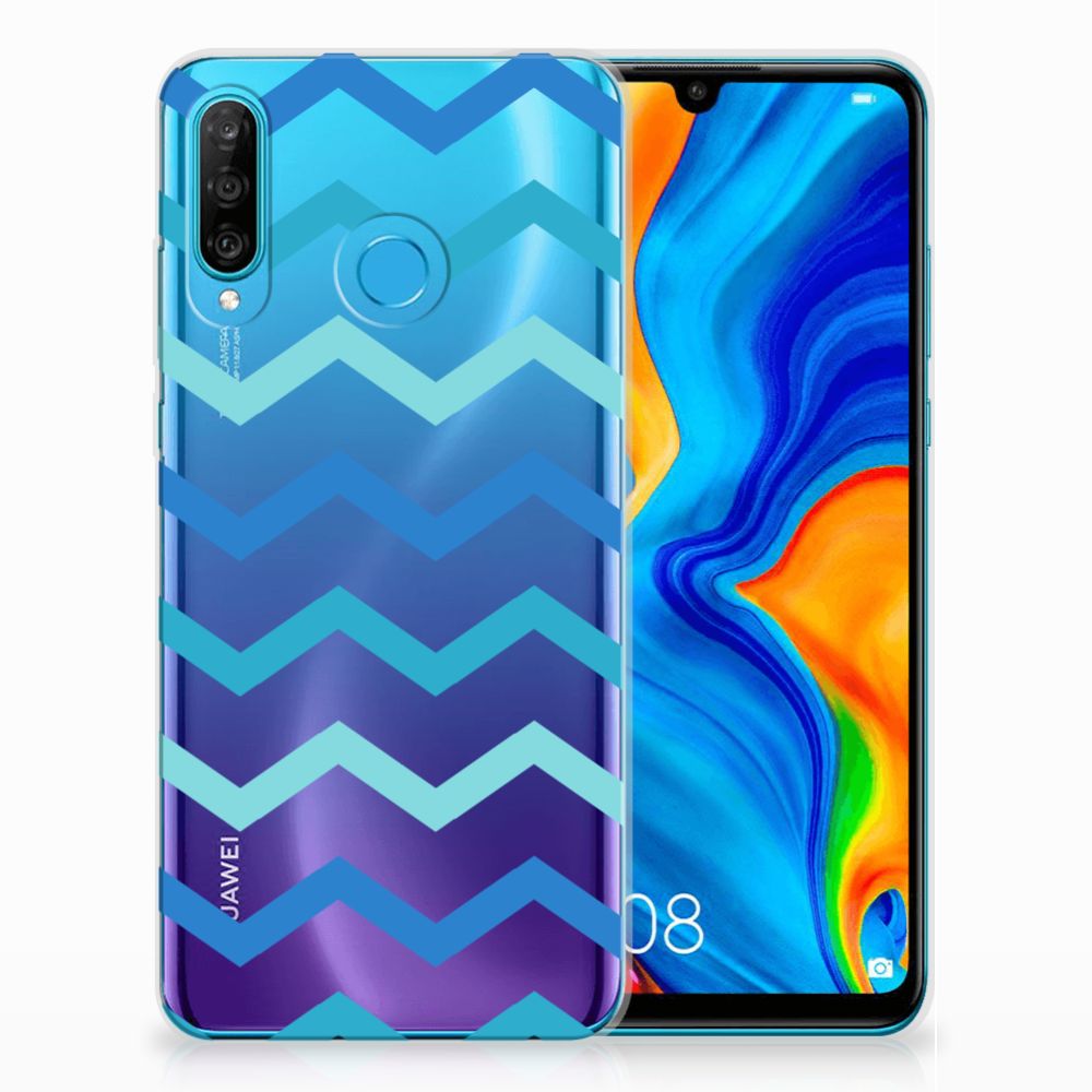 Huawei P30 Lite TPU bumper Zigzag Blauw