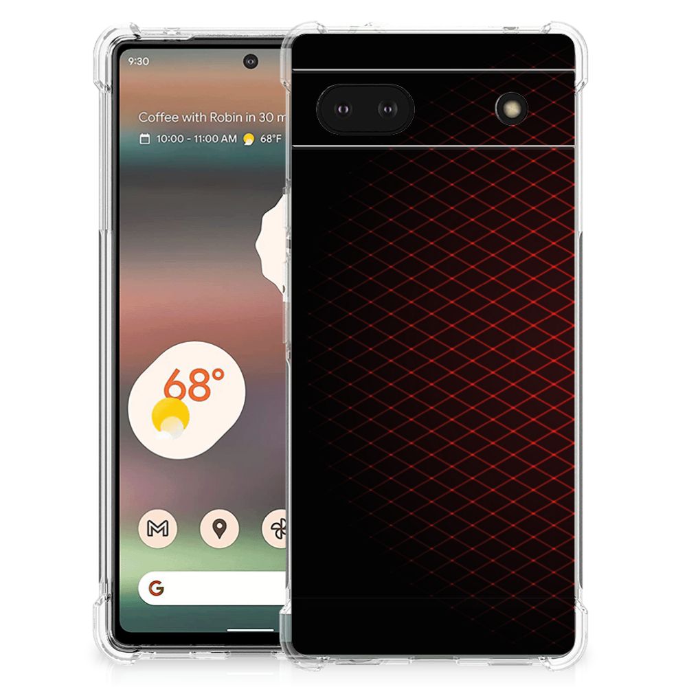 Google Pixel 6A Doorzichtige Silicone Hoesje Geruit Rood B2C Telecom