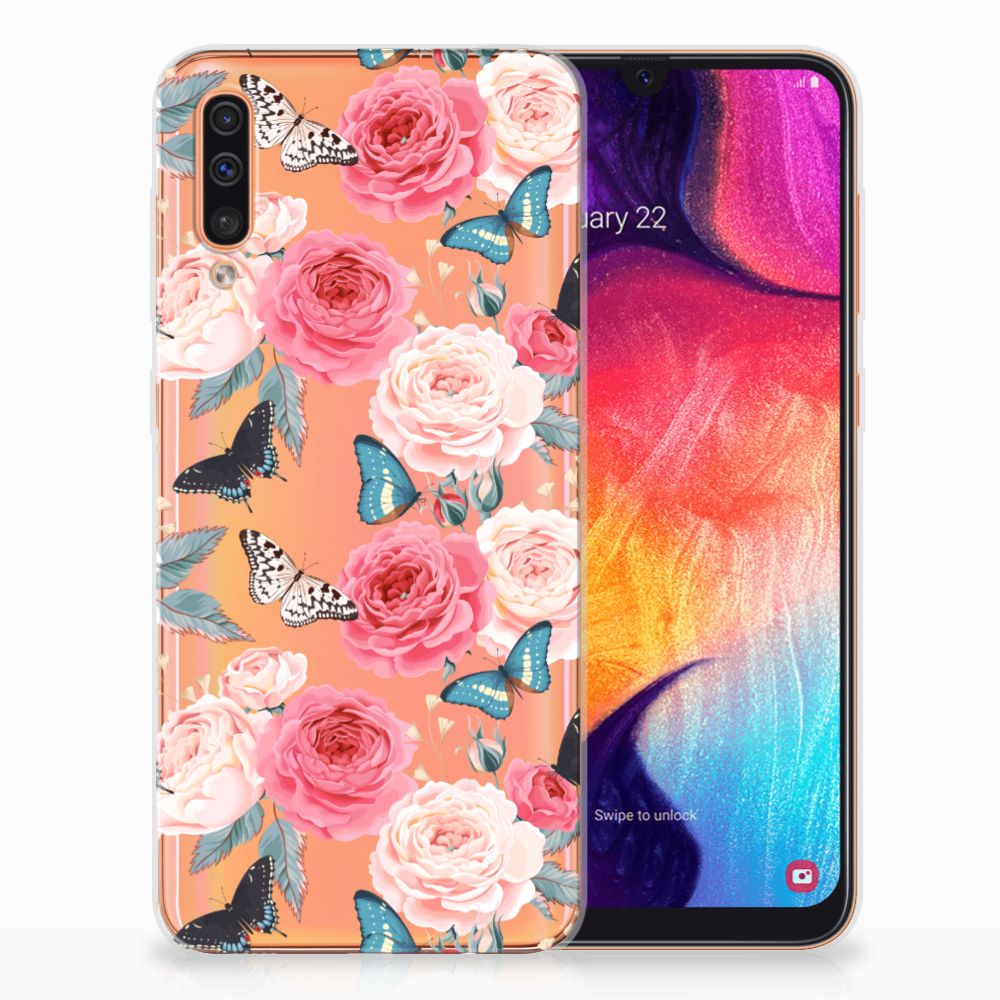 Samsung Galaxy A50 TPU Case Butterfly Roses