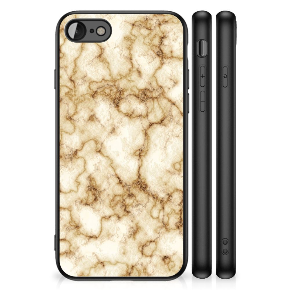 iPhone SE 2022 | SE 2020 | 7/8 Marmeren Print Telefoonhoesje Marmer Goud in marmerdesign met beige en gouden tinten.