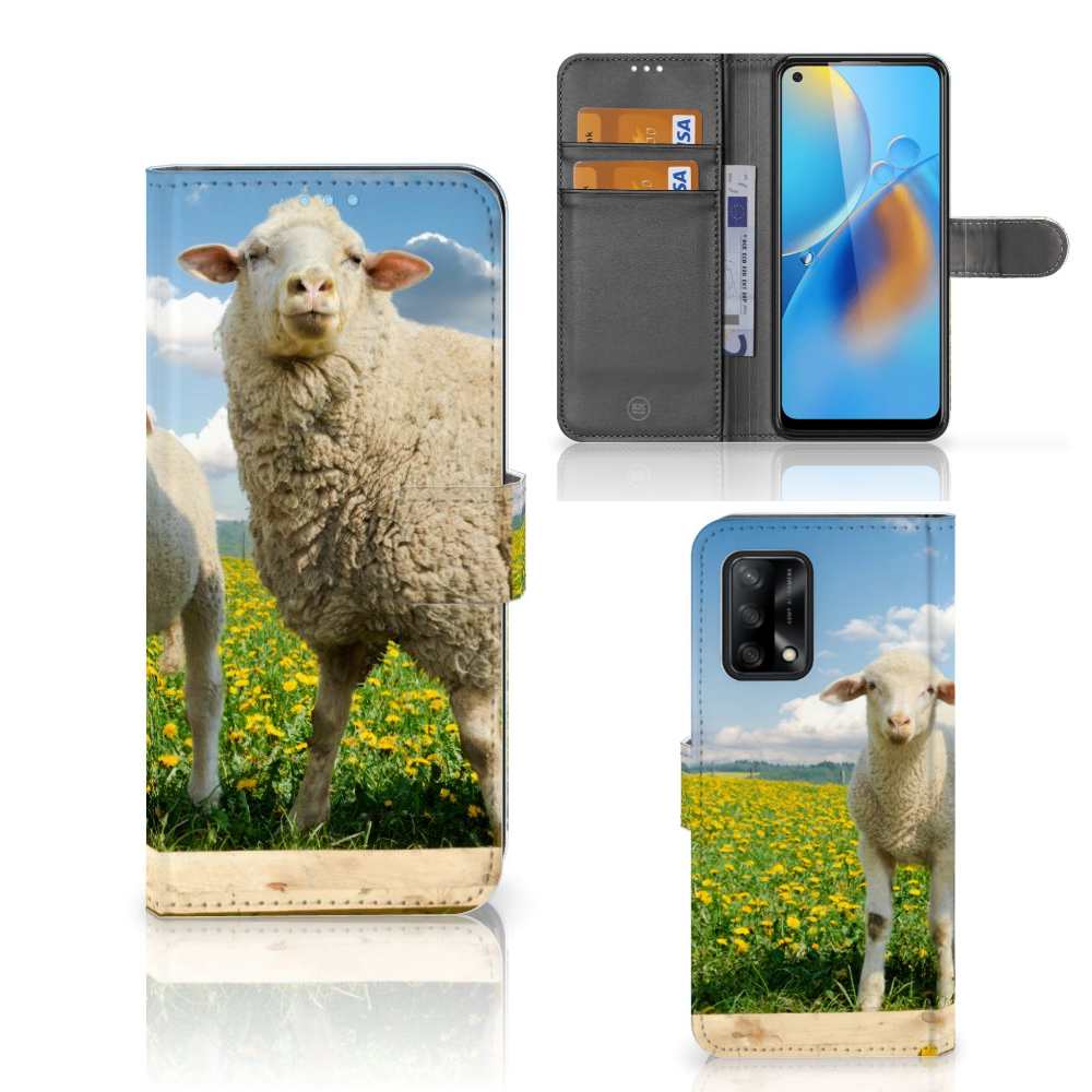 OPPO A74 4G Telefoonhoesje met Pasjes Schaap en Lammetje