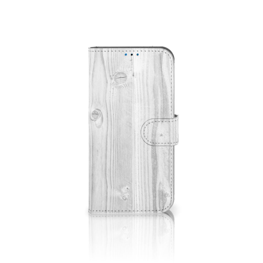 iPhone 14 Pro Book Style Case White Wood met een prachtig wit houten design voor bescherming en stijl.