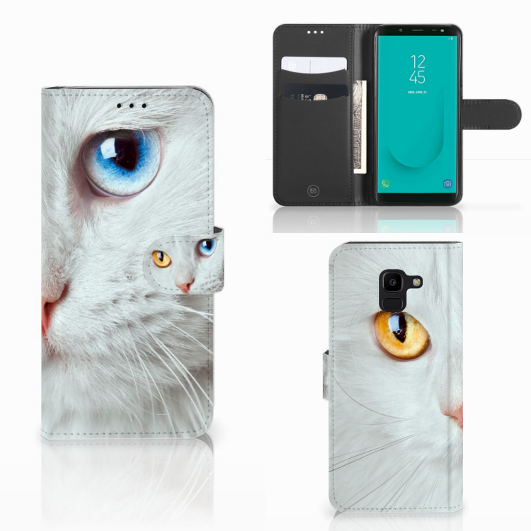 Samsung Galaxy J6 2018 Telefoonhoesje met Pasjes Witte Kat