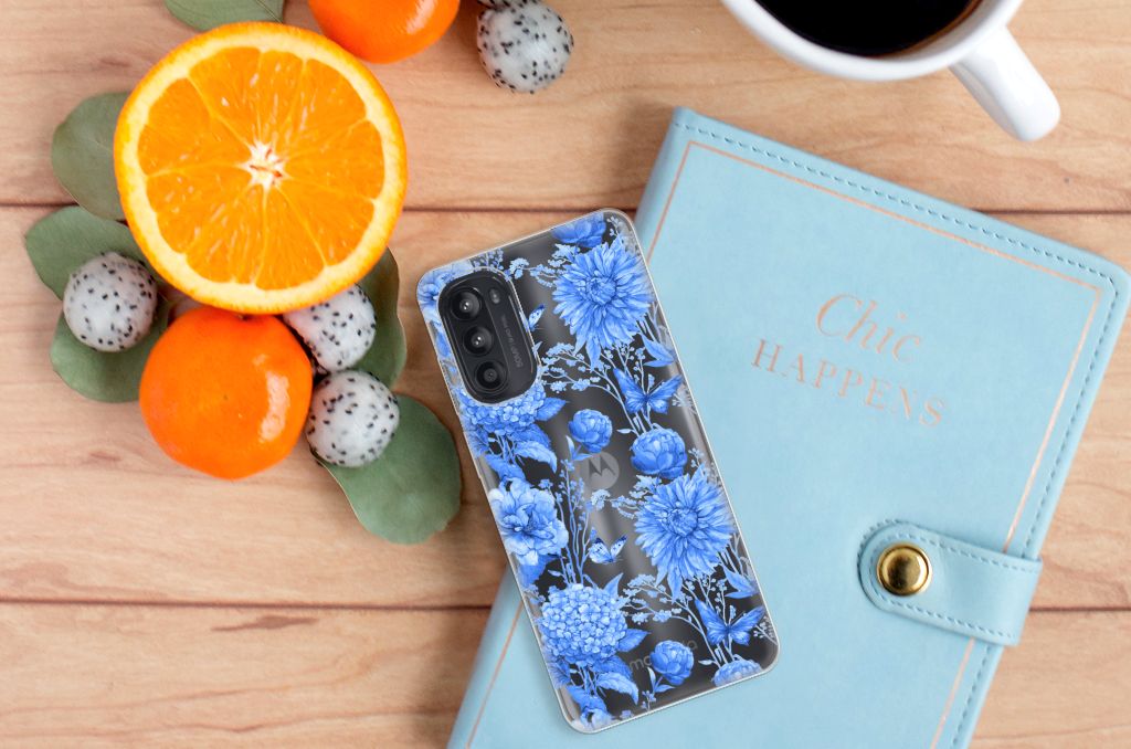 TPU Case voor Motorola Moto G52/G82 Flowers Blue