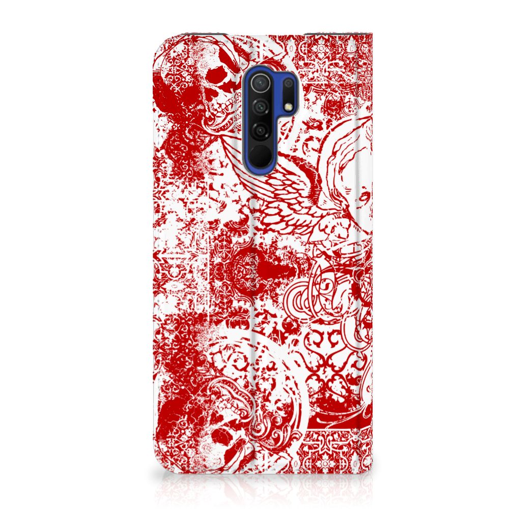 Mobiel BookCase Xiaomi Redmi 9 Angel Skull Rood - B2C Telecom