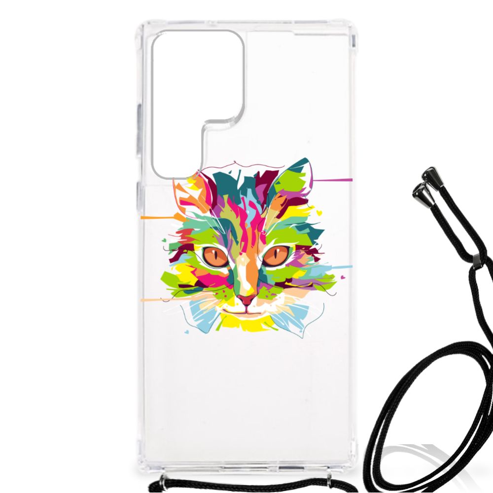 Samsung Galaxy S23 Ultra Stevig Bumper Hoesje Cat Color