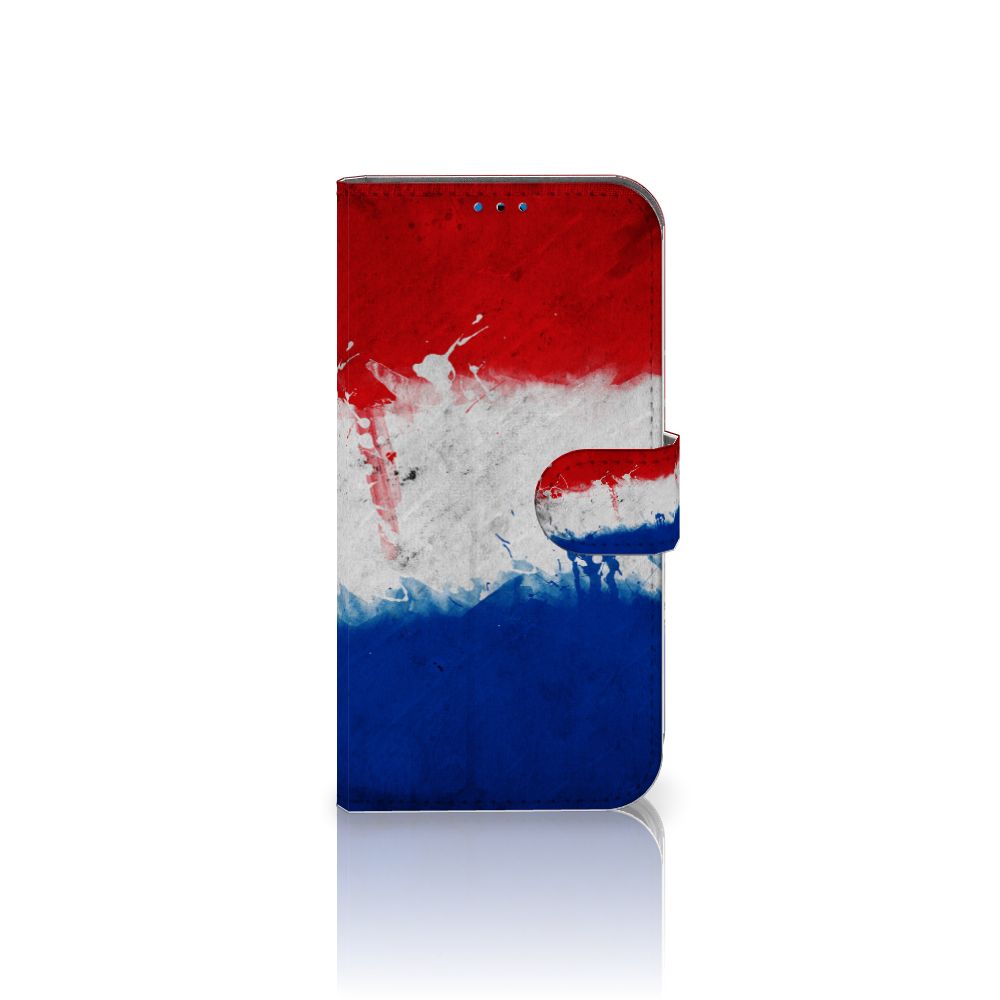 iPhone 14 Pro Bookstyle Case Nederland met print van de Nederlandse vlag in artistiek design.