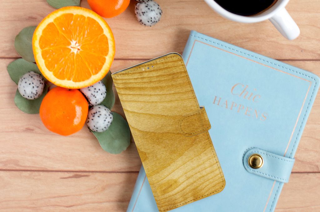 OPPO A15 Book Style Case Licht Hout