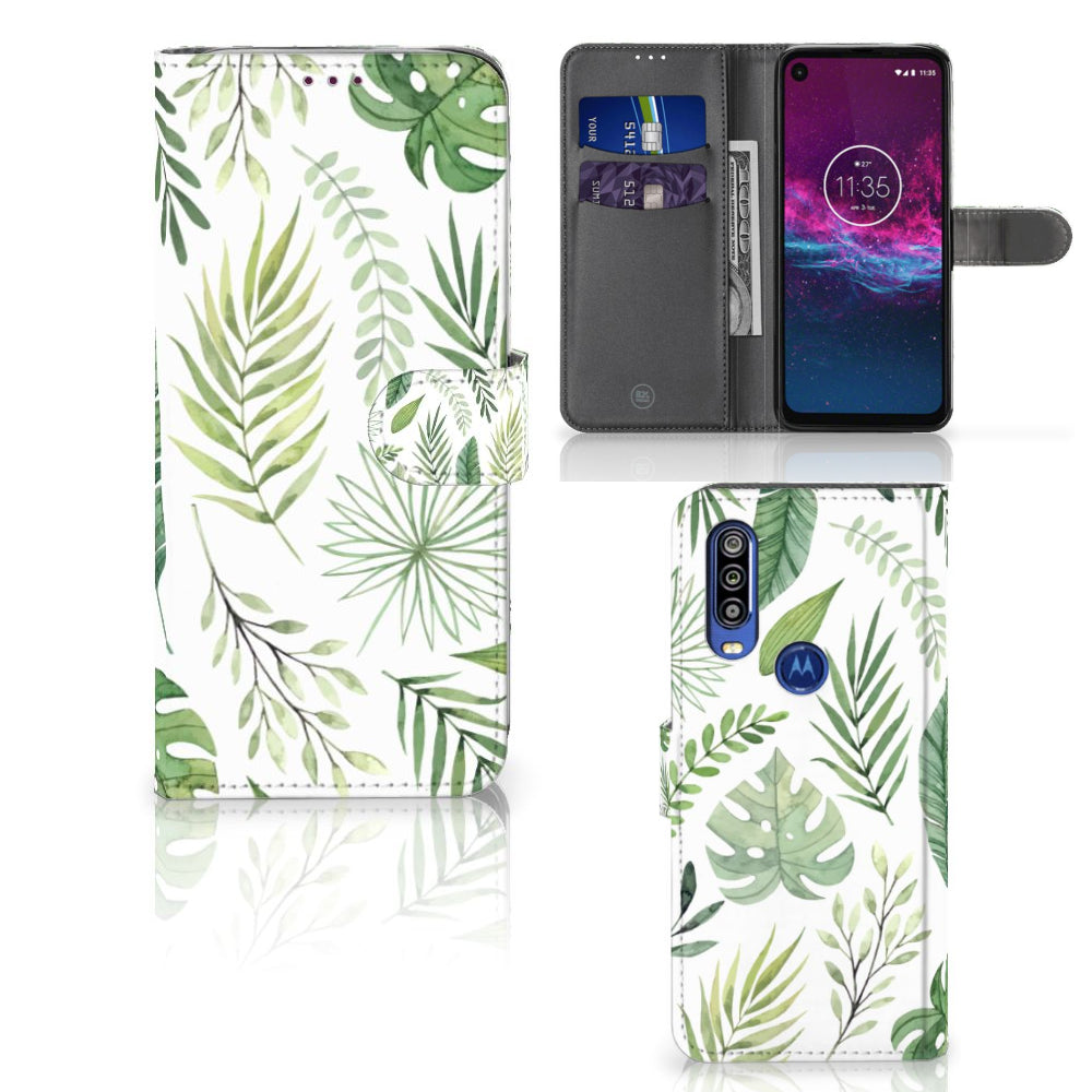 Motorola One Action Hoesje Leaves