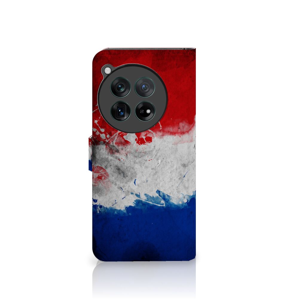 OnePlus 12 Bookstyle Case Nederland met artistiek ontwerp van de Nederlandse vlag.