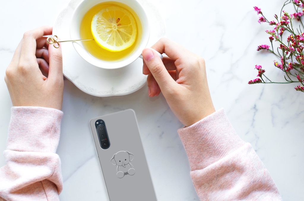 Sony Xperia 5II Telefoonhoesje met Naam Grijs Baby Olifant B2C Telecom