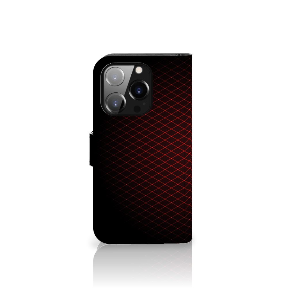 iPhone 14 Pro Telefoon Hoesje Geruit Rood, minimalistisch design met ruimte voor 3 pasjes.