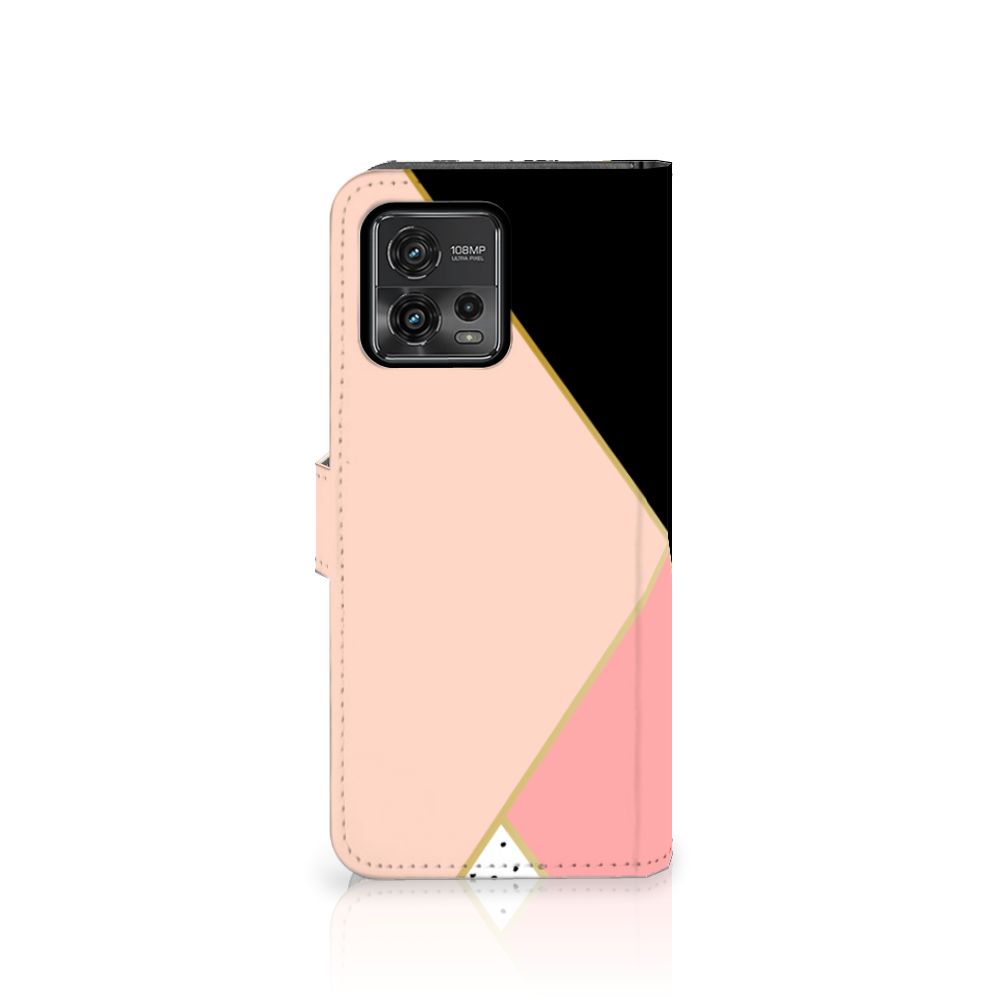 Motorola Moto G72 Book Case Zwart Roze Vormen