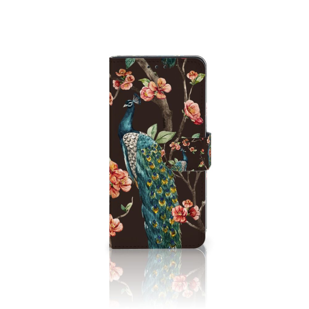Huawei P40 Telefoonhoesje met Pasjes Pauw met Bloemen