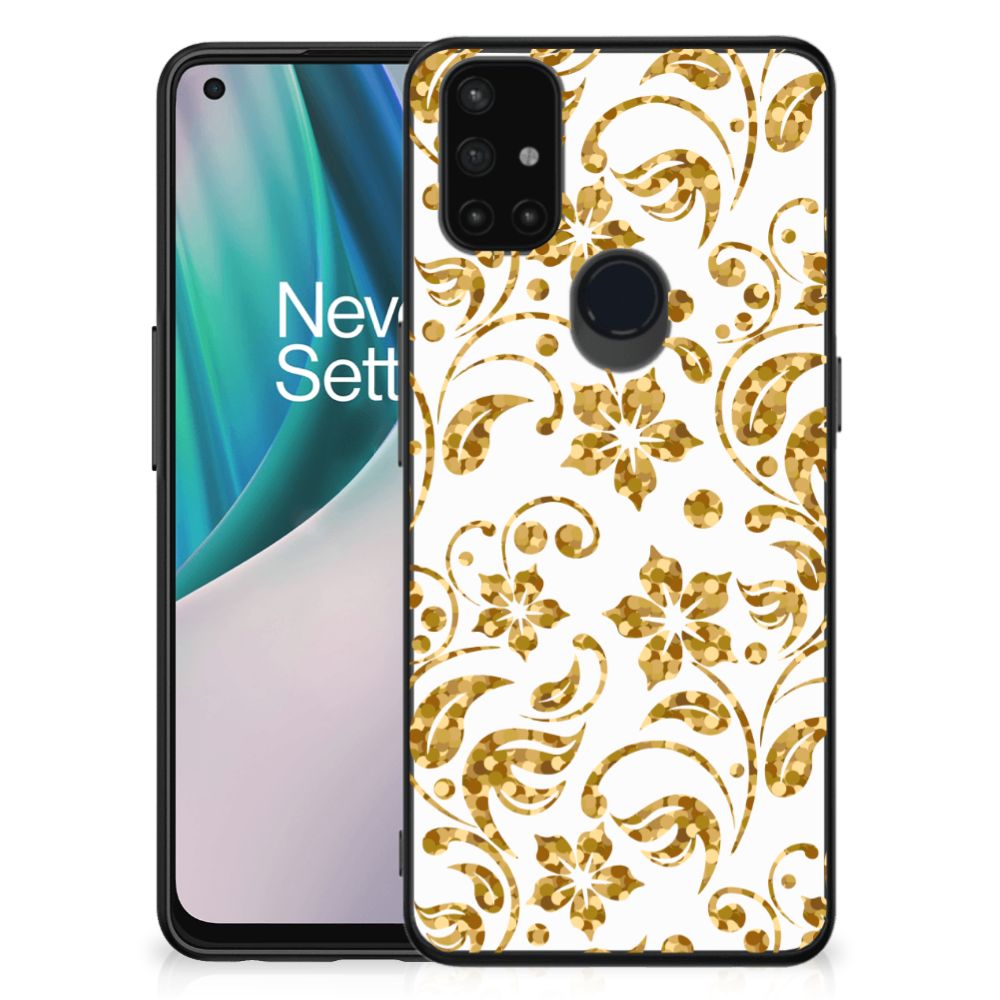 OnePlus Nord N10 5G Bloemen Hoesje Gouden Bloemen