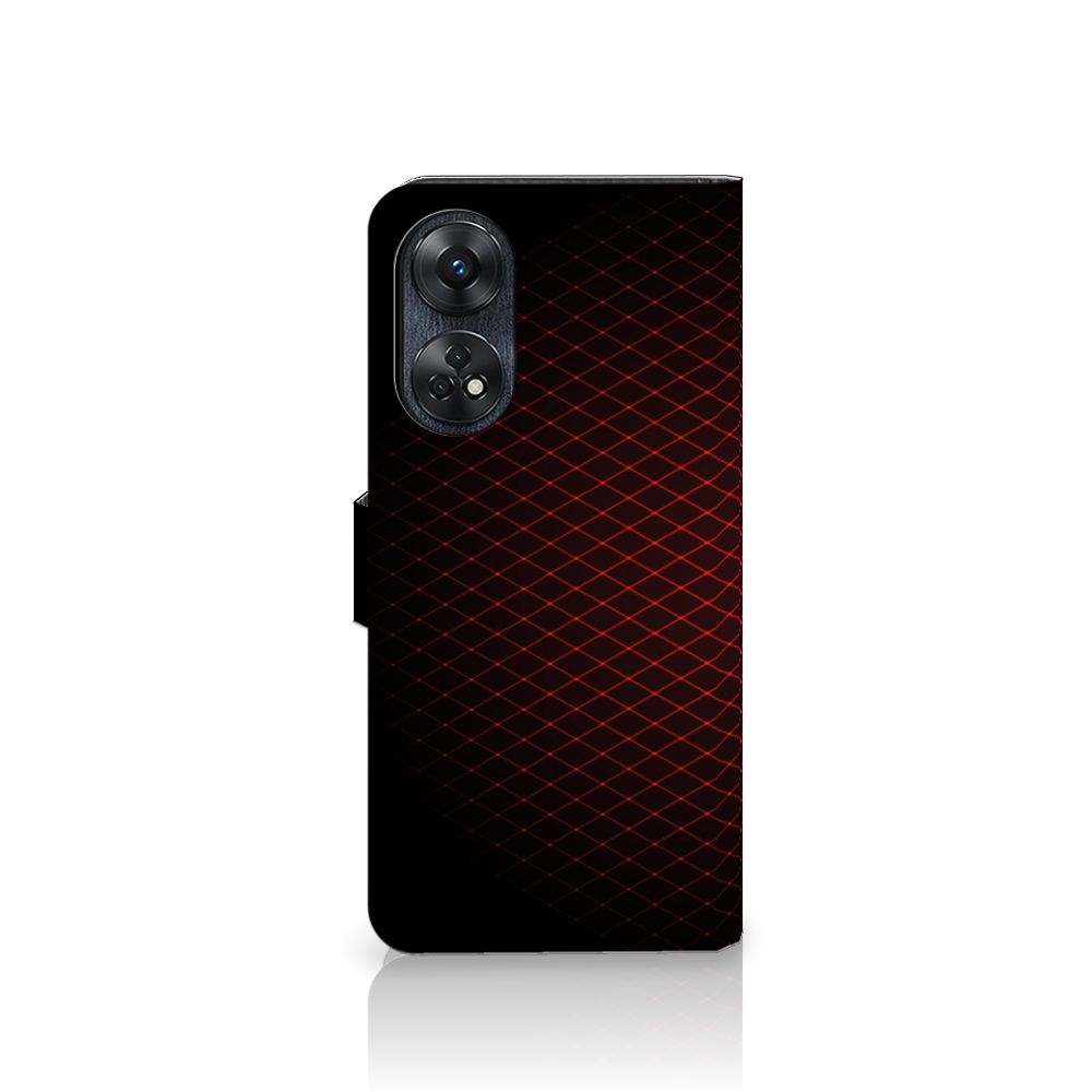 OPPO Reno8 T 4G Telefoon Hoesje Geruit Rood met geometrisch design op zwart.