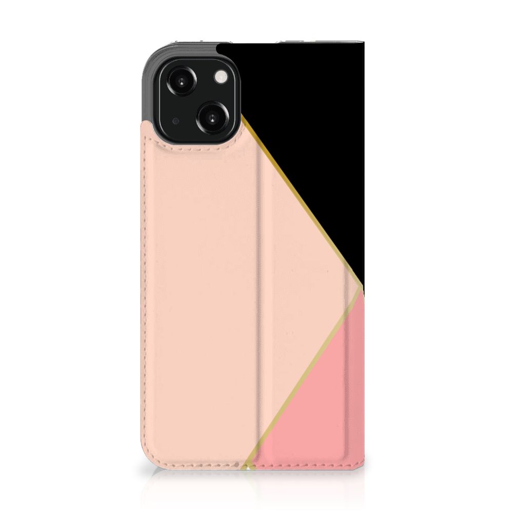 iPhone 13 Stand Case Zwart Roze Vormen
