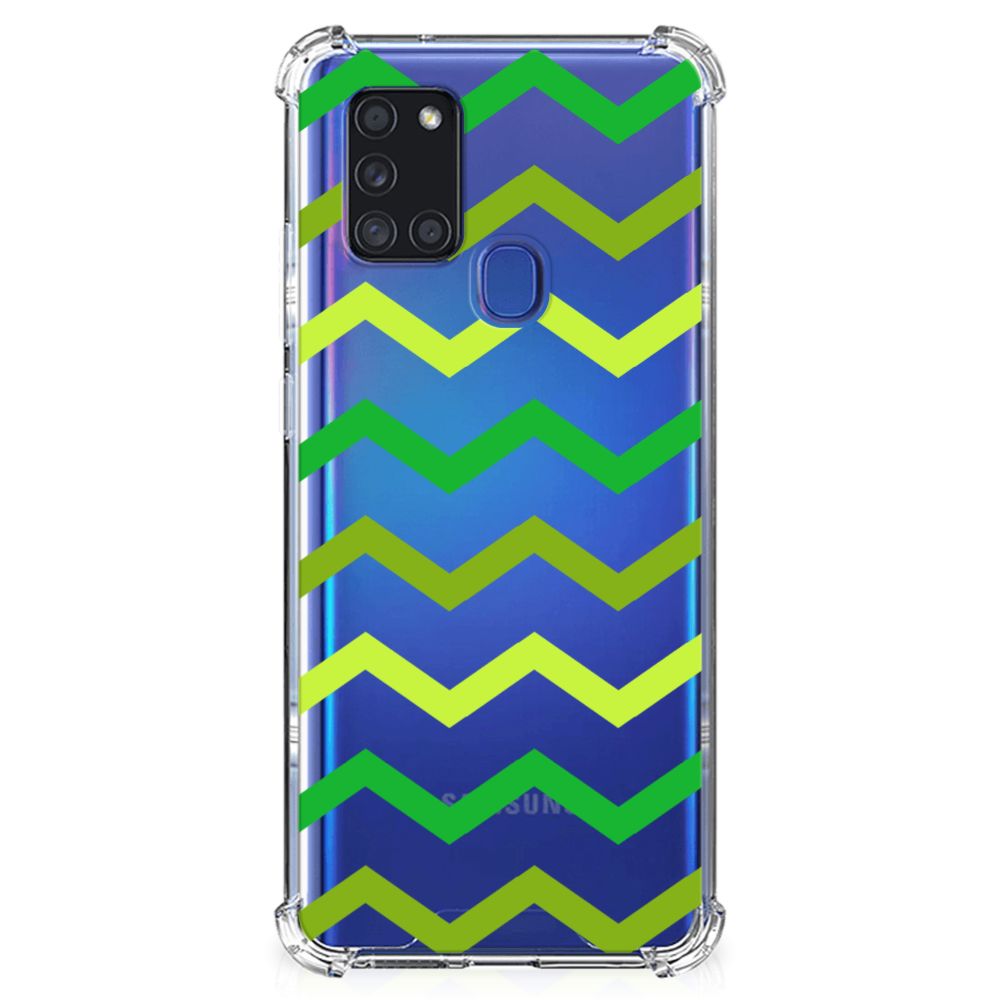 Samsung Galaxy A21s Doorzichtige Silicone Hoesje Zigzag Groen B2C Telecom