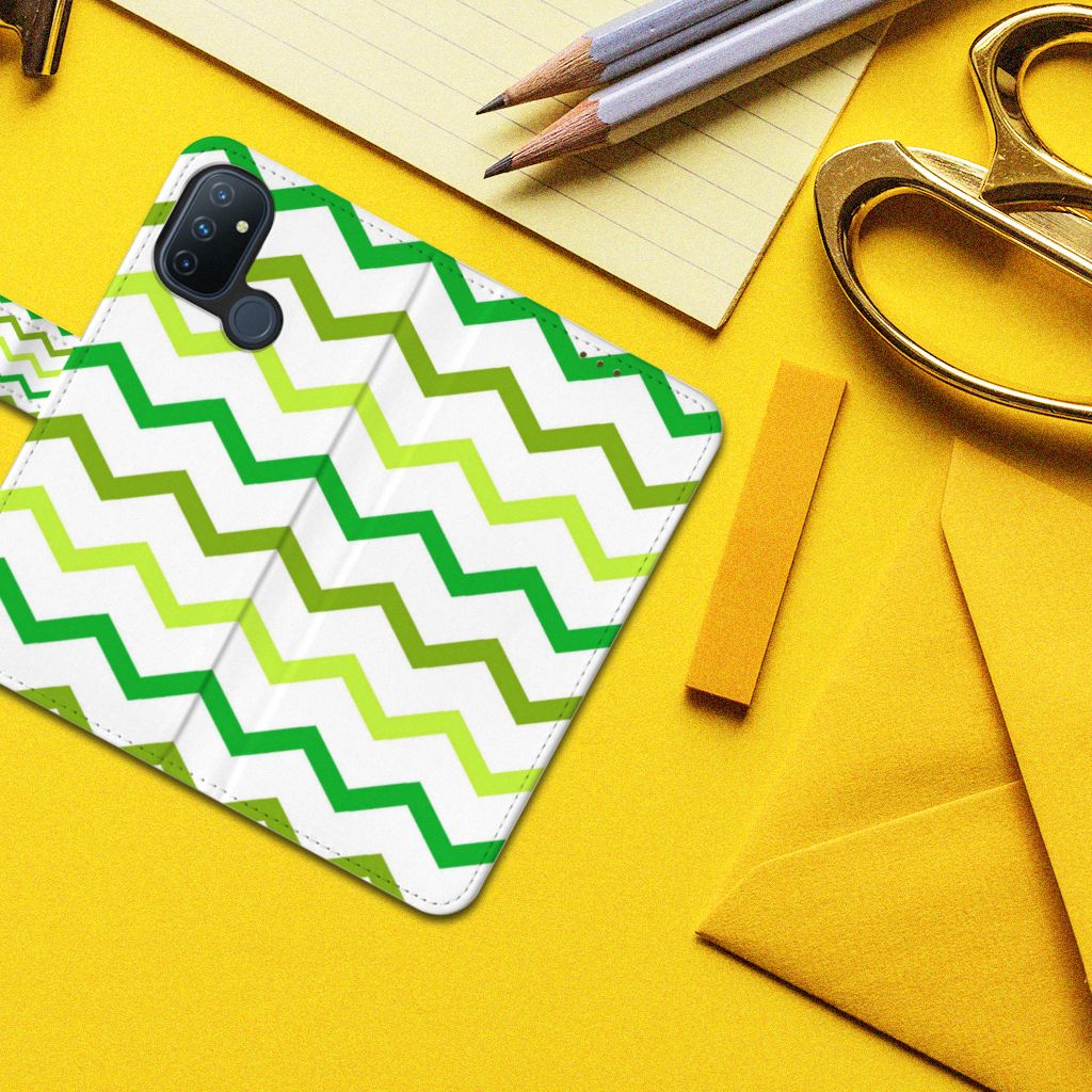 OnePlus Nord N100 Telefoon Hoesje Zigzag Groen